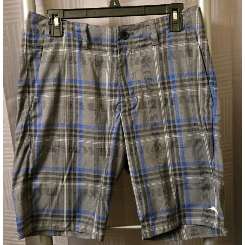 Tommy Bahama Performance Gray Plaid Chino Shorts 30 Casual‎ Sporty Golf Preppy